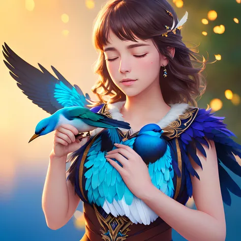 Lila’s (bird name of previous prompts) Hopeful Moment: Lila, holding the feather close to her chest, closing her eyes, and taking a deep breath... Hyper realistic 8k ultra HD , Pixar style , Disney style , cinema 4d