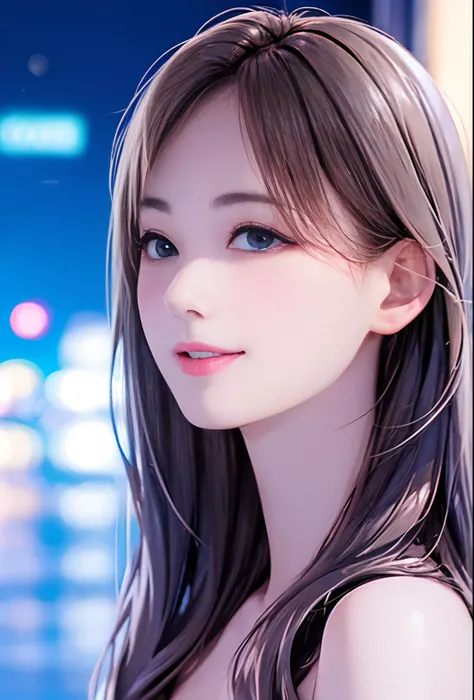 (8k, top quality, masterpiece: 1.2), (realistic, photorealistic: 1.37), super detailed, girl single, cute, solo, midnight, beautiful detailed sky, detailed café, sitting, date, (blush), (smile: 1.15), small breasts (mouth closed), beautiful fine eyes, floa...