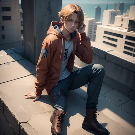 Leon kennedy Anime sitting on a ledge see in sky wearing  hoodie feel sad missing dead people Art Wallpaper 8K, Anime Art Wallpaper 4K, Anime Art Wallpaper 4K, anime style 4K, Anime wallpaper 4k, Anime wallpapers 4k, Anime Wallpaper 4k, Wallpaper manga 4K ...