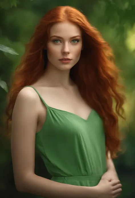 teenage redhead haired beautiful woman with green eyes and long hair, digital art by Kurt Roesch, shutterstock, digital art, dream girl with green eyes, soft portrait shot 8 k, with red hair and green eyes, beautiful realistic face, realistic beautiful fac...