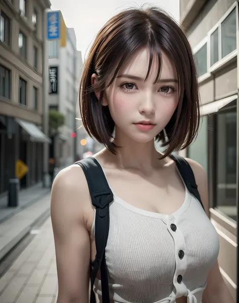 (​masterpiece: 1.3), (8K, Photorealista, Photo Raw, top-quality: 1.4), full bodyesbian, Walking the streets of Tokyo,  (1girl in), gorgeous faces, (lifelike face), (A dark-haired, short-haired: 1.3), Gorgeous hairstyle, realisticeyes, beautiful finely deta...