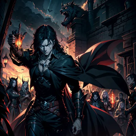 Castlevania Shadow Lord of the shadows hyper realistic super detailed Dynamic shot master piece scene cinématique scènes movie Epic Legendary Lord Dracula leading troops army of demons to battle sharp détails cinématique scènes movie correct proportions co...