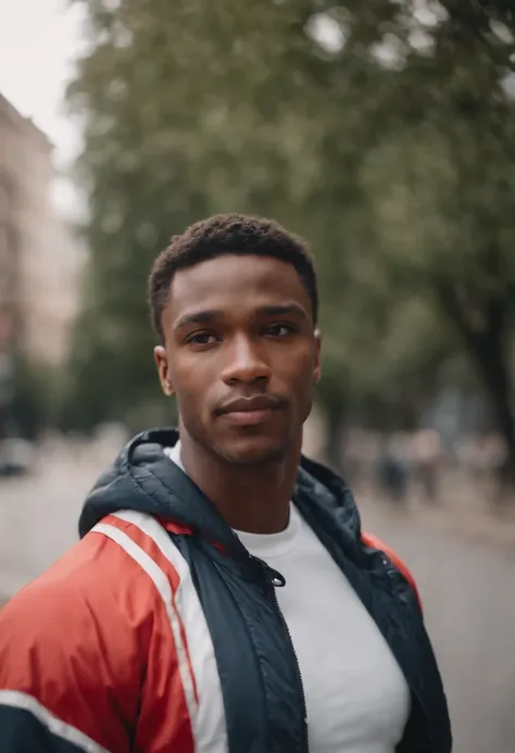 Good looking black guy in sports gear in street