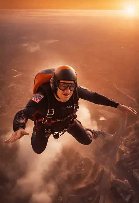 For a YA book cover titled "Noob," consider depicting a hyper-realistic scene that captures the intense moment of a first-time skydiver in freefall. The skydivers face should show a mix of excitement and fear. His body position should suggest that hes fall...