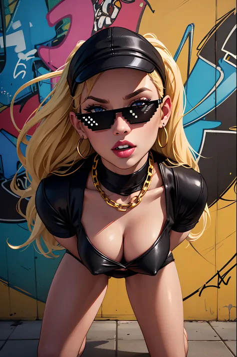 (fullbody:1.2,highres,ultra-detailed,realistic),confident badass attitude,arrogant cocky boss bitch chav female rapper,gold chai...