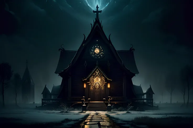 ((stunning illustration of evil_god church of a malevolent deity in a dark:1.3)), every crevice and shadow expertly rendered in high resolution. juxtaposition of the eerie atmosphere, sacred ritual creates a sense of unease and reverence. use of various te...