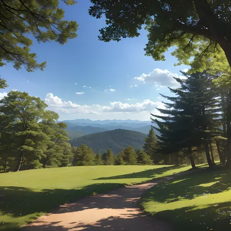 (hight resolution,Photorealistic),girl with,Enjoy the views from afar,campsite,He looked at me with a happy expression.,Camping equipment,Surrounded by nature,Peaceful and serene atmosphere,Natural lighting,bright vivid colors,The tree々Warm sunlight shinin...