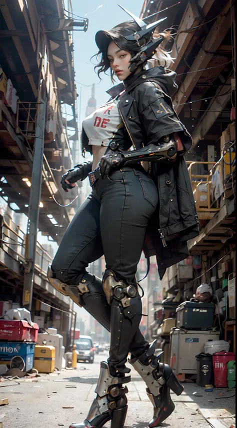 （（best qualtiy）），（（full body shot shot）） ，（（tmasterpiece））， （（Realistis））， （A detailed）， （realisticlying：1.5）， A futuristic extremely tall, slender and sexy girl， （Thick stature）， （huge tit，fat hips，Long legs）（white straitjacket）， Lights on armor，Mechanica...