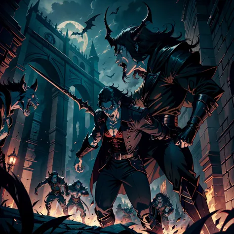 Castlevania Shadow Lord of the Shadows hyper realistic super detailed Dynamic shot masterpiece cinematic scene scenes movie Epic Legendary Lord Dracula leading troops armed with demons to fight sharp details cinematic scenes movie correct proportions Anato...