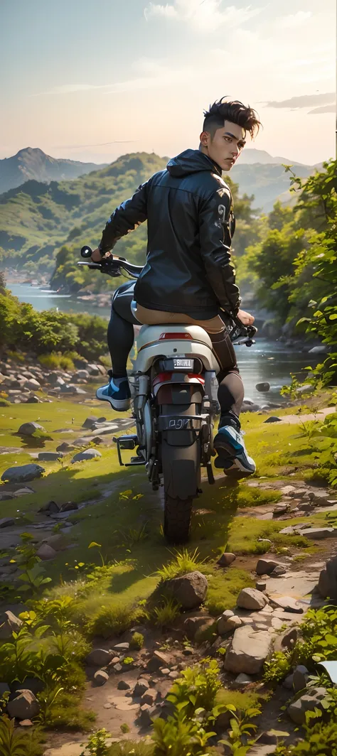 A Bike rider.with.Hayabusa.handsome.boy.stylish clothes realistic 8k ultra realistic change background