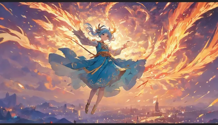 The Chinese White Divine Dragon soared into the air，（Girl manipulates dragons：1.3），（The girl has her back to the camera：1.3），Sky clouds surround the surroundings，Light magic，Fantastic background，Meaning background，Ridiculous background，There are artistic o...