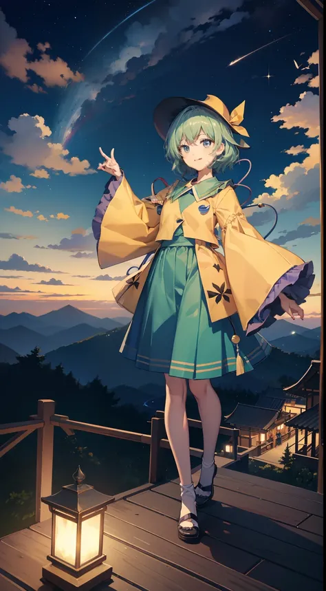 1 person Komeiji Koishi Sky Hat Standing Look at the camera Night Mountain Smile