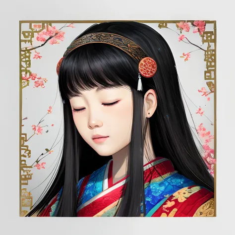 （White background：1.4），（Girl head portrait，With his eyes closed，colorfull long hair，Oriental elements），（Chinese illustration：1.3，paper art：1.3，Quilted paper art：1.2），（Reasonable design，Clear lines，High clarity，The best quality，The is very detailed，tmasterp...