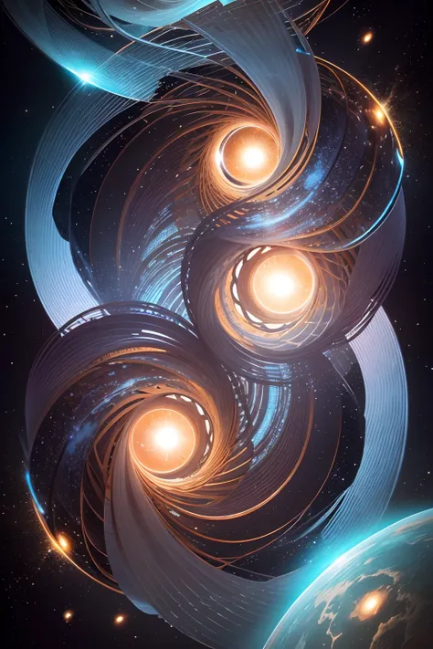 Create an image illustrating an infinite loop within a perfect sphere. Envision a mesmerizing scene inside a true sphere, where elements seamlessly flow in a perpetual cycle. Depict a continuous and harmonious loop—perhaps a swirling galaxy of stars, an in...