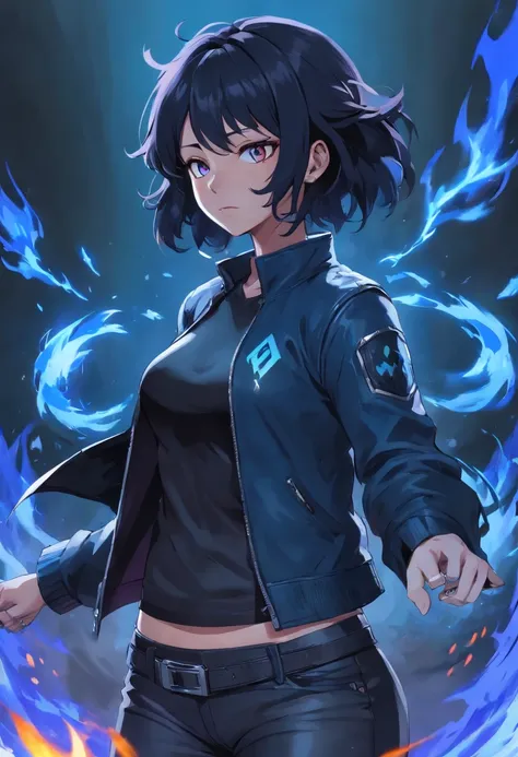 Certainly, heres a description of a female version of Dabi, the villain from Boku no Hero Academia:

Name: Devana

Appearance:
Devana is a woman of average height with long, flowing black hair that cascades down her back, often tied in a messy ponytail. He...