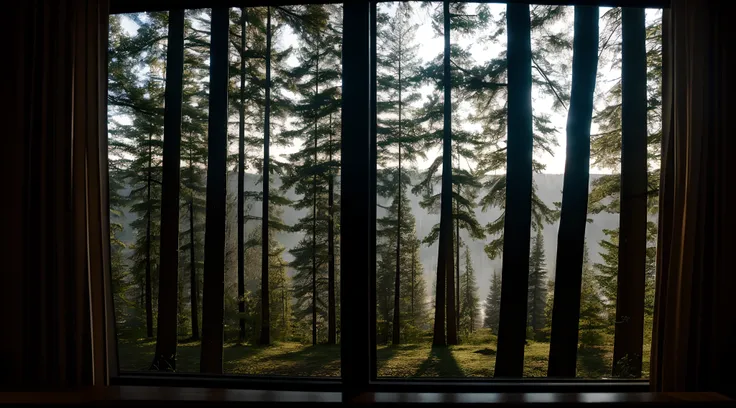 Gaze out the window at a shadowy figure in the woods