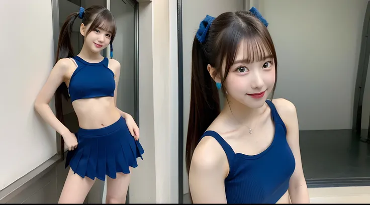 18-year-old cheergirl in a blue miniskirt(poneyTail)