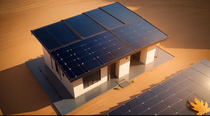 solar panel power station，3D,C4D，Model diagram，Floating model，fall leaves，high high quality，Best resolution