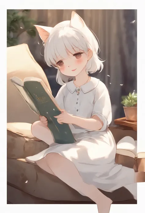 there is a cat on it, a cute little cat, The cutest kitten in history, Very beautiful and cute girl cat, Lewd and excited white cat, a cute little cat, Intelligent cat, an anthro cat, funny cat, cute kittens, And a sad cat. They read books on the couch、Sit...