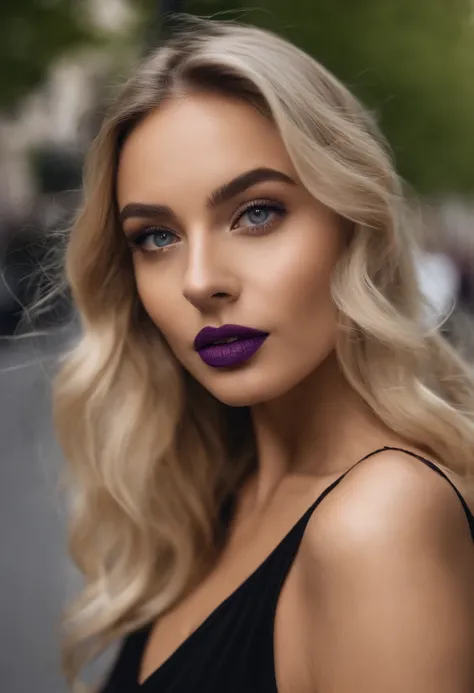 Femme blonde avec une robe courte noir, fille sexy aux yeux bleus, Portrait Sophie Mudd, Portrait de Corinna Kopf, cheveux blonds et grands yeux, selfie of a young woman, Eyes on a street in Paris, Violet Myers, ohne Maquillage, maquillage naturel, Look di...