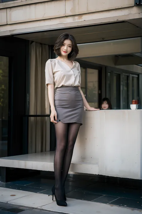 best quality,masterpiece,超高分辨率,(realisticity:1.4),original photo,cinematic lighting,
1 young girl，stiletto heels，short skirt wit...