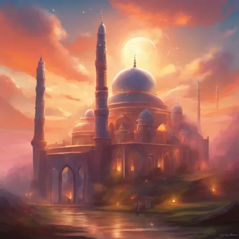 mosque, beatiful skies.