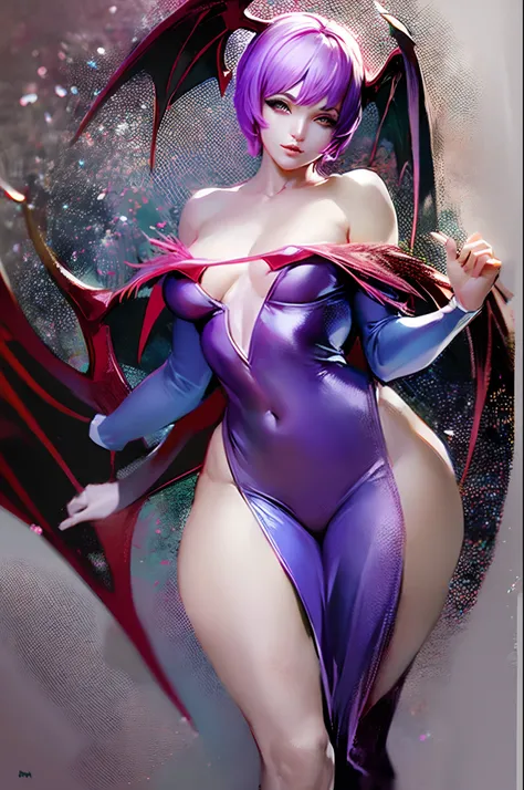 (best quality,masterpiece:1.2),intricate details,1girl,darkstalkers_lilith modeseven,super curvy,comic style,vibrant colors,standing,inocent