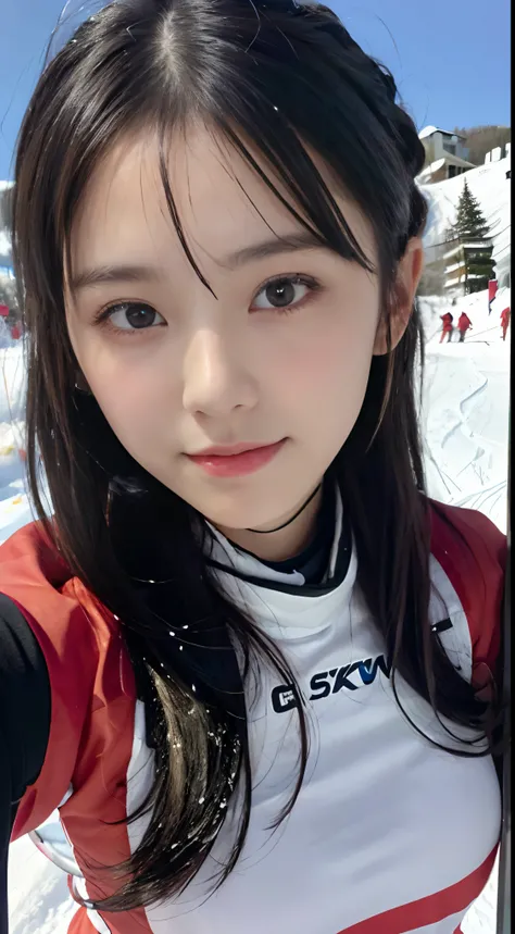 (Close up portrait of one girl with slender small breasts and long hair in colorful ski clothes:1.5)、(One girl skiing with her face :1.5)、(Snow Ski Garden:1.5)、(Beautiful sunset red sky 1.5)、(Perfect Anatomy:1.3)、(No mask:1.3)、(complete fingers:1.3)、Photor...