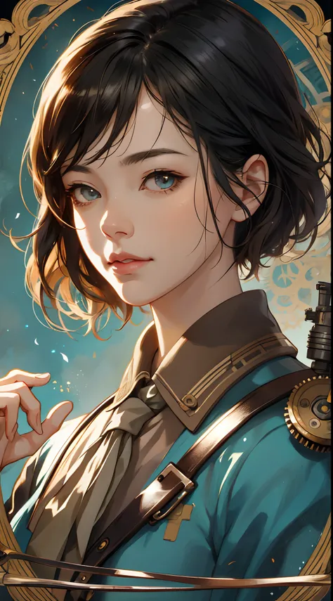 animemanga girl,校服，Close-up portrait of a craftsman,Detailed fanart,rpg book portrait,high detailed official artwork,steampunk inventor girl,A highly detailed，Beautiful fanart,official character illustration,detailed character portrait,official character a...