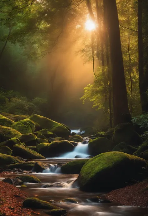 crie uma pessoa realista emocionalmente abalada em um dia ensolarado na floresta