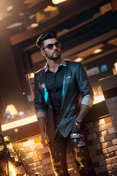 Create a man, working, drinking a glass of whiskey, black hair, white man, his luxury office, man in suit, beard made, gold watch, dark eyes, strong physique, high quality, 4K, 8K Change Background cyberpunk handsome boy. realistic face.8k. ultra realistic...