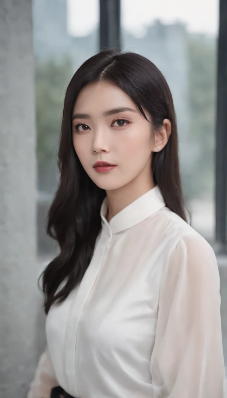 Arafed image of a woman with a black tie and a white shirt, inspired by Ma Yuanyu, Xintong Chen, with short hair, yanjun chengt, xision wu, iu lee ji-eun as a super villain, sha xi, She has black hair with bangs, cai xukun, inspired by Yanjun Cheng, Sui Is...