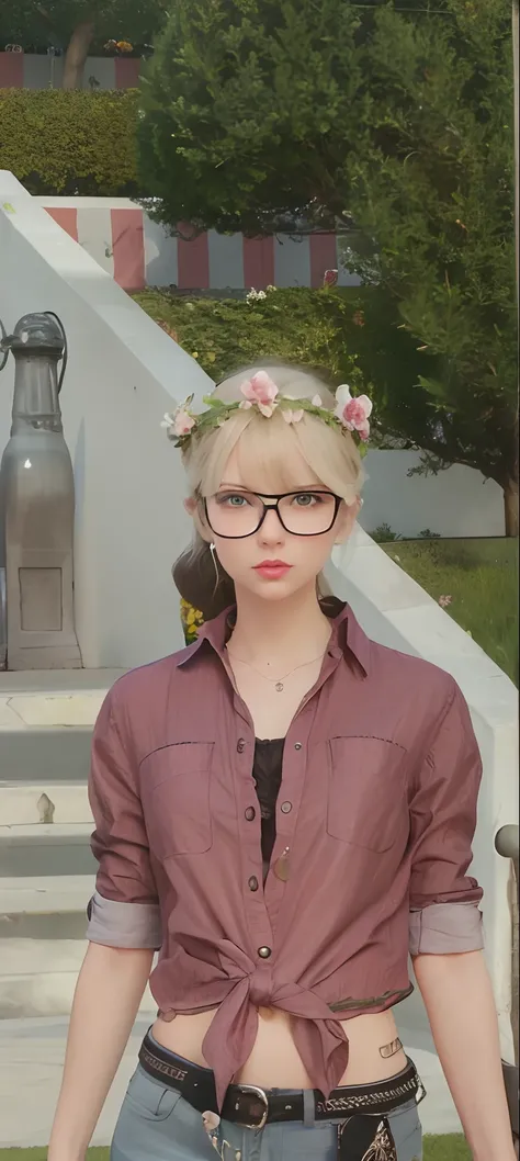 1girls, lips,  glasses, A crown of flowers, looking at viewer, realistic, Taylor Swift face, young