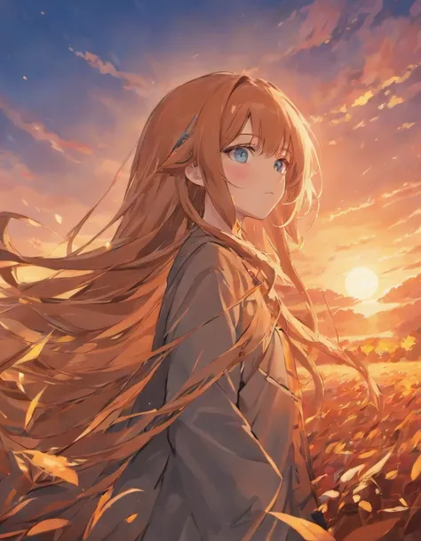 Bronze Long Hair Blue Eyes Active Autumn Sunset