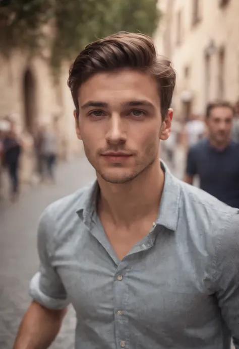 Attractive Italian boy dancing in the streets of Italy