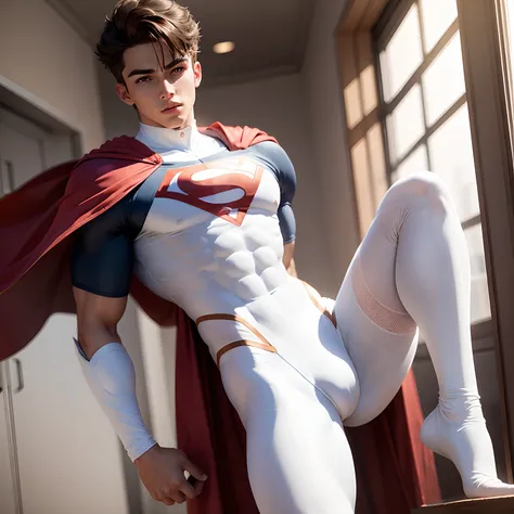 Young male superhero，White tights