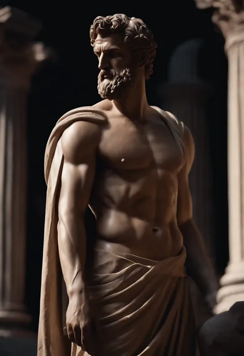 Stoic Gricki Stock
which is the Greek historical status with
Hercules style profile muscles
8K cinematic and dark background