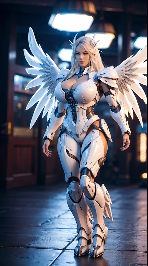 (DRAGON HEAD), HUGE FAKE BOOBS, (BEAUTIFUL FACE), (WHITE HAIR), (PURPLE:1.2, WHITE:0.8, RGB:1), (MECHA ARMORED GEAR), (((A PAIR OF HUGE MECHANICAL WINGS SPREAD OUT))), FUTURISTIC DRAGON MECHA SUIT, (CLEAVAGE), (SKINTIGHT YOGA PANTS), (PERFECT BODY:1.2), (F...