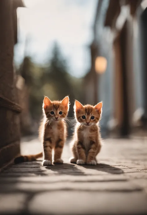 I have two little kittens, a cute little cat, cute kittens, Cutest, Incredibly cute, Adorable and cute, And cute and lovely. They are walking down the street with backpacks, Walking together, commute, Proudly walk down the street, And the cat is walking. T...