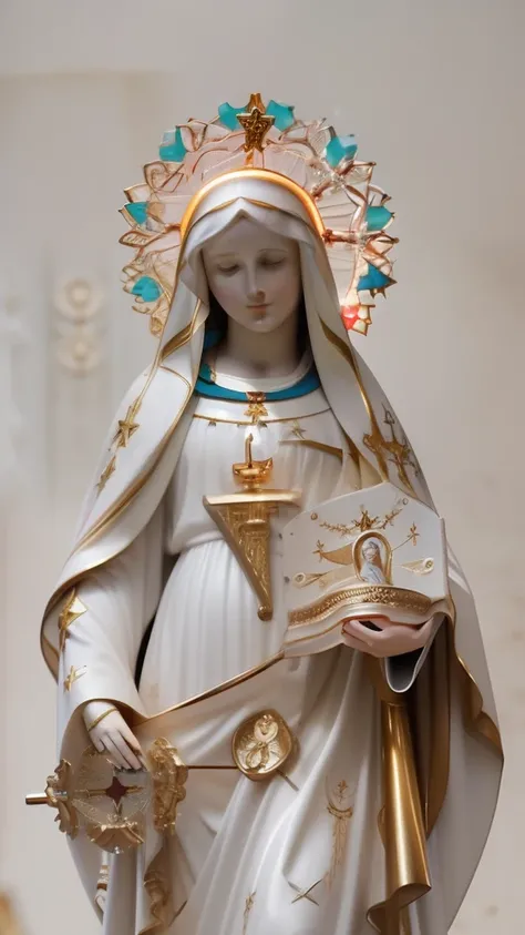 (((Blessed Virgin Mary of Mount Carmel))) Luminoso, en estilo similar al del artista WILLIAM ADOLPHE BOUGUEREAU, obra maestra, (La mejor calidad: 1.2), (super fine: 1.2), illustration, (extremadamente delicado y hermoso: 1.2), movie angle, flotante, (Hermo...