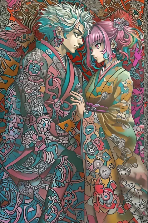 (masterpiece, top quality, best quality, official art, beautiful and aesthetic:1.2), (1girl:1.3), extremely detailed,(fractal art:1.1),(colorful:1.1),highest detailed,(zentangle:1.2), (dynamic pose), (abstract background:1.5), (japanese dress:1.2), (shiny ...