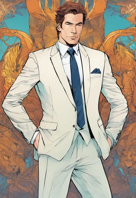 Image with transparent background, lionceau, in a three-piece suit, plein format