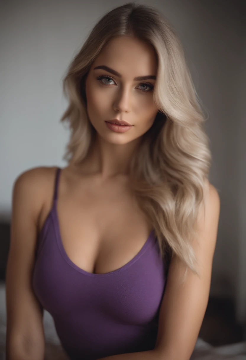 Arafed woman with matching tank top and panties, Sexy girl with brown eyes, portrait sophie mudd, blonde hair and large eyes, Selfie einer jungen Frau, Augen im Schlafzimmer, Violet Myers, ohne Make-up, Natural makeup, Blick direkt in die Kamera, Gesicht m...