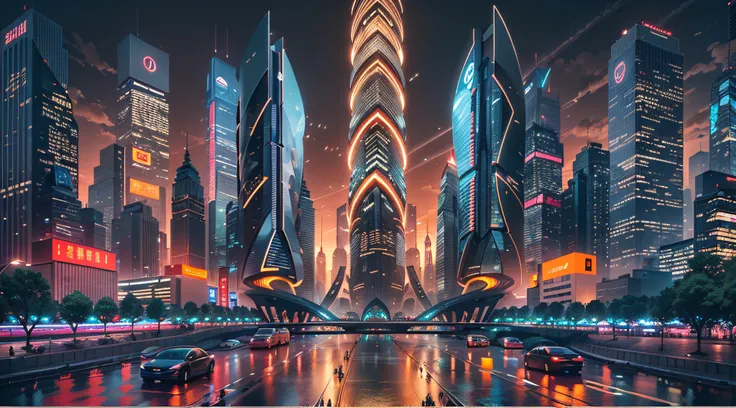 Enter a fascinating vision of the future through captivating futuristic images of the city of Shanghai. The towering giant skyscraper is decorated with gold ornaments and a smooth glass curtain wall，pierce the sky, The vibrant lights of the city that never...