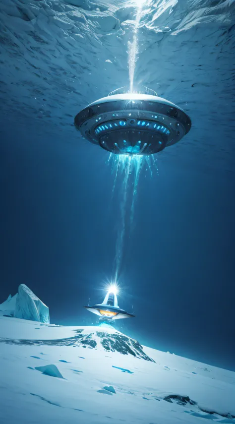 UFO emerging from icy depths in Antarctica.