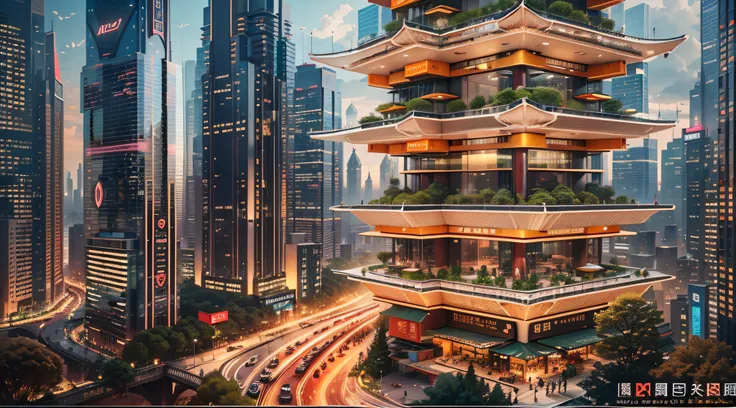 Enter a fascinating vision of the future through captivating futuristic images of the city of Shanghai. The towering giant skyscraper is decorated with gold ornaments and a smooth glass curtain wall，pierce the sky, The vibrant lights of the city that never...