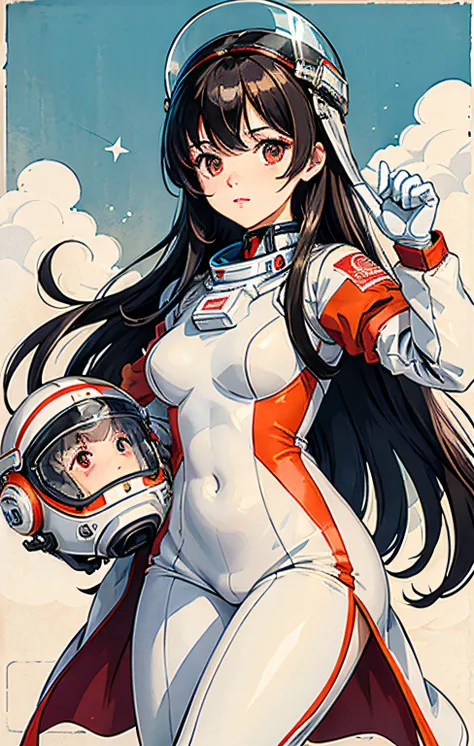 1girl,flat_breasts,cute,beautiful detailed eyes,shiny hair,visible through hair,hairs between eyes, CCCPposter, sovietposter,red monochrome,soviet poster, soviet,communism,
Black_hair,red_eyes,vampire,teenage,poorbreast,Spacesuit:Orange_clothing_body:jumps...