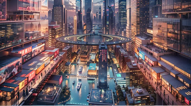 Enter a fascinating vision of the future through captivating futuristic images of the city of Shanghai. The towering giant skyscraper is decorated with gold ornaments and a smooth glass curtain wall，pierce the sky, The vibrant lights of the city that never...