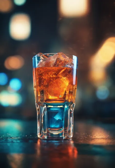 ((a shot made with equal parts Jägermeister, Blue Curacao and Mountain Dew in a shot glass)), ((in a shot glass:1.5)), (((no garnishes:1.5))), (((neat, no ice:1.5))), (sci-fi Mass Effect background), photorealistic, portrait, professional, clean, focus, ac...