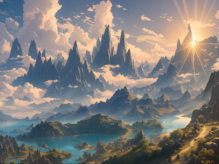 mountains with a lake and a mountain range in the background, impressive fantasy landscape, an epic landscape, 4k highly detailed digital art, epic fantasy landscape, most epic landscape, detailed scenery —width 672, high fantasy landscape, 8k high quality...